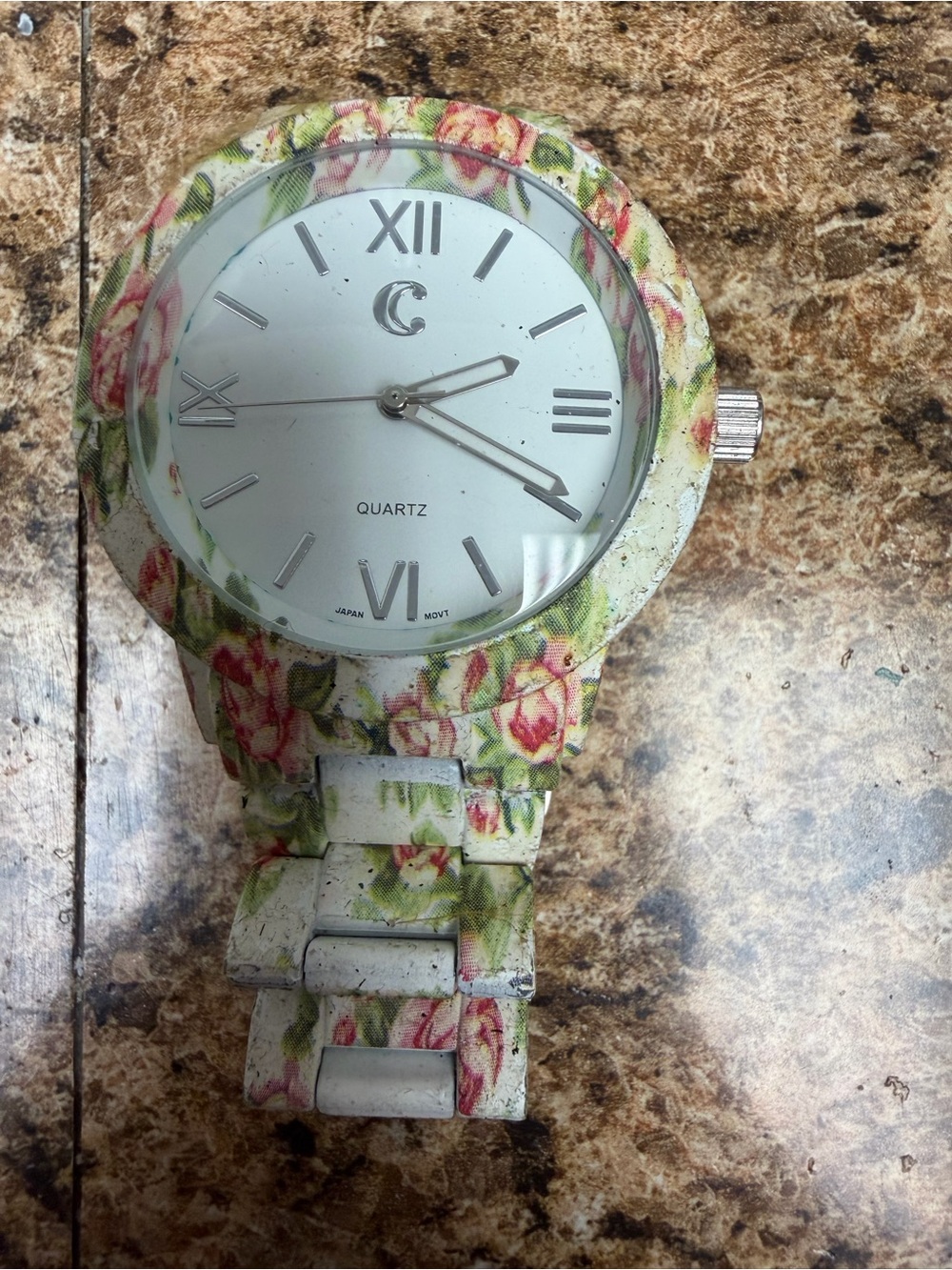 Women’s Floral Rose Quartz Watch Chunky Bracelet Roman Numerals Cottagecore